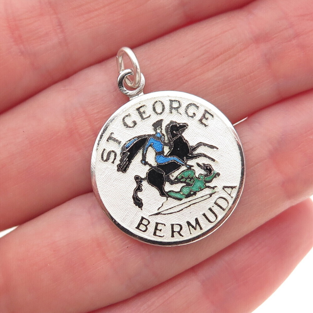Breadner Co. 925 Sterling Silver Vintage Enamel St. George Bermuda Charm Pendant
